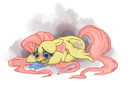 Size: 1024x696 | Tagged: safe, artist:trazodoned, fluttershy, bird, pegasus, pony, g4, crying, dead, death, female, mare, sad, simple background