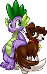 Size: 441x690 | Tagged: safe, artist:fizzy-dog, spike, winona, dog, dragon, g4, duo, male, simple background, transparent background