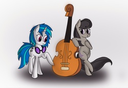 Size: 2647x1836 | Tagged: safe, artist:mrfulp, dj pon-3, octavia melody, vinyl scratch, g4, cello, musical instrument