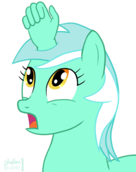 Size: 855x1078 | Tagged: safe, artist:phallen1, lyra heartstrings, pony, g4, body horror, female, hand, looking at horn, mare, open mouth, post-transformation, shocked, simple background, transformation, transparent background