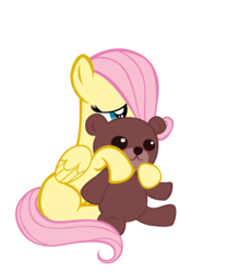 Size: 5787x6969 | Tagged: safe, artist:sofunnyguy, fluttershy, pegasus, pony, g4, absurd resolution, cute, filly, hiding, scared, shyabetes, simple background, teddy bear, transparent background, vector