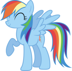 Size: 898x889 | Tagged: safe, artist:teiptr, rainbow dash, pegasus, pony, g4, ^^, eyes closed, raised hoof, simple background, smiling, solo, spread wings, transparent background, vector, wings