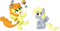 Size: 1320x690 | Tagged: safe, artist:quarium, carrot top, derpy hooves, golden harvest, earth pony, pegasus, pony, g4, cute, cutie top, derpabetes, duo, duo female, female, filly, filly derpy, filly derpy hooves, juggling, muffin, simple background, transparent background, younger
