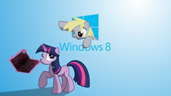 Size: 1920x1080 | Tagged: safe, derpy hooves, twilight sparkle, pegasus, pony, g4, computer, duo, female, laptop computer, linux, mare, microsoft windows, terminal, wallpaper, windows 8