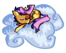 Size: 1200x981 | Tagged: safe, artist:kidcoelacanth, scootaloo, g4, cloud, sleeping