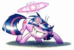 Size: 6891x4751 | Tagged: safe, artist:vulpessentia, twilight sparkle, pony, g4, absurd resolution, angry, female, glowing eyes, magic, solo, traditional art