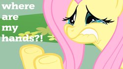 Size: 1000x561 | Tagged: safe, edit, edited screencap, screencap, fluttershy, pony, a bird in the hoof, g4, crying, female, frown, lip bite, solo, teary eyes
