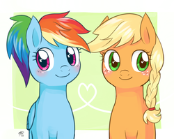 Size: 715x570 | Tagged: safe, artist:milk4ppl, applejack, rainbow dash, g4, alternate hairstyle, braid, ponytail