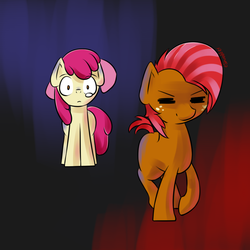 Size: 800x800 | Tagged: safe, artist:eshredder, apple bloom, babs seed, g4, one bad apple, crying, duo, teary eyes