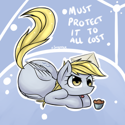 Size: 800x800 | Tagged: safe, artist:eshredder, derpy hooves, pegasus, pony, g4, cupcake, female, mail, mare, solo