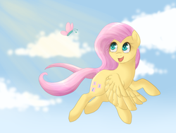 Size: 800x600 | Tagged: safe, artist:xilacs, fluttershy, butterfly, g4, flying