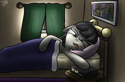 Size: 1000x657 | Tagged: safe, artist:reakkorshrike, octavia melody, earth pony, pony, g4, bed, female, sleepy, solo