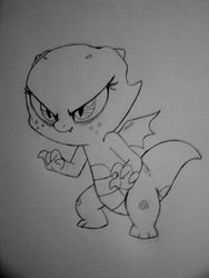 Size: 400x533 | Tagged: safe, artist:queencold, oc, oc only, oc:jade (queencold), dragon, baby dragon, black and white, dragoness, grayscale, monochrome, sketch