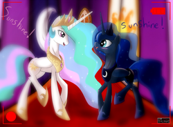 Size: 900x662 | Tagged: safe, artist:dragk, princess celestia, princess luna, g4, cute, cutelestia, sunshine sunshine