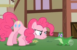 Size: 1429x941 | Tagged: safe, gummy, pinkie pie, g4, scrunchy face