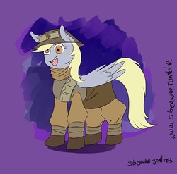 Size: 500x494 | Tagged: safe, artist:siberwar, derpy hooves, pegasus, pony, g4, 30 minute art challenge, clothes, crossover, fallout, fallout: new vegas, female, helmet, mare, ncr, uniform