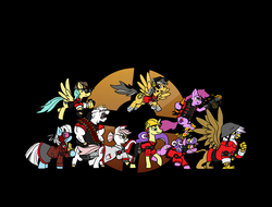 Size: 6312x4800 | Tagged: safe, artist:redhairedgentleman, berry punch, berryshine, bulk biceps, daring do, flim, gilda, nurse redheart, photo finish, screwball, sunshower raindrops, griffon, g4, absurd resolution, team fortress 2