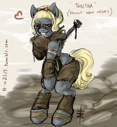 Size: 829x900 | Tagged: safe, artist:tt-n, pony, semi-anthro, 30 minute art challenge, best friend tabitha, bipedal, clothes, crossover, fallout, fallout: new vegas, female, glasses, mare, nightkin, ponified, super mutant, tabitha