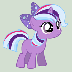 Size: 1352x1368 | Tagged: dead source, safe, artist:firepony-bases, oc, oc only, pony, unicorn, g4, base used, bow, cute, female, filly, foal, green background, hair bow, magical lesbian spawn, offspring, parent:trixie, parent:twilight sparkle, parents:twixie, simple background, smiling, solo, standing