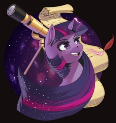 Size: 755x800 | Tagged: safe, artist:kevinsano, twilight sparkle, g4, magic, quill, scroll, stars, telescope, unicorn magic