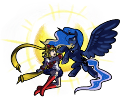 Size: 800x656 | Tagged: safe, artist:ominous-artist, princess luna, g4, crossover, fight, sailor moon (series), simple background, transparent background