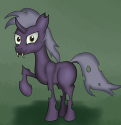 Size: 1998x2068 | Tagged: safe, artist:mostlyponyart, changeling, full body, raised hoof, side view, solo, standing