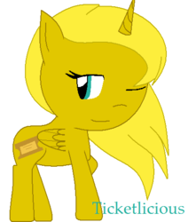 Size: 415x490 | Tagged: safe, artist:gypsypinkie, oc, oc only, oc:ticket, alicorn, pony, alicorn oc, solo