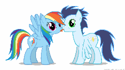 Size: 1280x720 | Tagged: safe, artist:mixermike622, rainbow dash, soarin', g4, animated, eye shimmer, female, flapping, gif, licking, male, poni licking poni, ship:soarindash, shipping, straight, tongue out