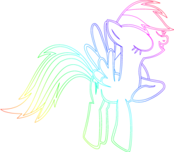 Size: 1600x1397 | Tagged: safe, artist:rainbowkadash, rainbow dash, g4, hoof on chest, lineart, neon, rainbow, simple background, solo, transparent background