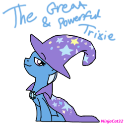 Size: 800x800 | Tagged: safe, artist:ninjacat32, trixie, pony, unicorn, g4, cape, clothes, female, hat, horn, mare, simple background, smiling, solo, transparent background, trixie's cape, trixie's hat