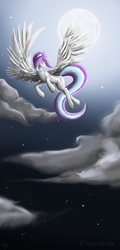 Size: 2839x5920 | Tagged: safe, artist:wrathling, oc, oc only, oc:artsy, pegasus, pony, cloud, cloudy, flying, free, freedom, moon, solo