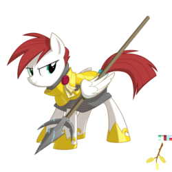 Size: 2500x2500 | Tagged: safe, artist:equestria-prevails, oc, oc only, oc:pussywillow, armor, cutie mark, simple background, solar guard, spear, transparent background