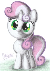 Size: 1639x2329 | Tagged: safe, artist:patoriotto, sweetie belle, pony, g4, female, pixiv, sketch, solo, traditional art