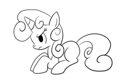 Size: 1500x1000 | Tagged: safe, sweetie belle, pony, unicorn, g4, black and white, female, filly, grayscale, monochrome, simple background, solo, white background