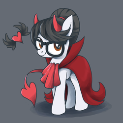 Size: 600x600 | Tagged: safe, artist:30clock, writing desk, pony, g4, costume, devil horns, female, glasses, mare, pixiv, solo