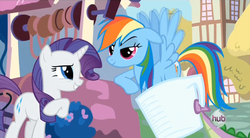 Size: 851x469 | Tagged: safe, screencap, rainbow dash, rarity, spike, g4, just for sidekicks, dreamworks face, measuring cup, well
