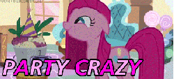 Size: 300x136 | Tagged: safe, edit, edited screencap, screencap, mr. turnip, pinkie pie, earth pony, pony, g4, party of one, animated, caption, faic, faicamena, female, hat, mare, mouth on side of face, party hard, party hat, pinkamena diane pie, twitch