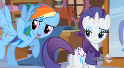 Size: 851x470 | Tagged: safe, screencap, rainbow dash, rarity, g4, just for sidekicks, saddle