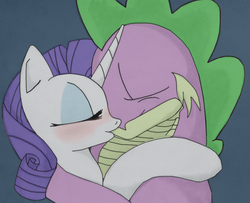 Size: 1452x1180 | Tagged: safe, artist:sabellion, rarity, spike, dragon, pony, unicorn, g4, blushing, duo, female, kiss on the lips, kissing, love, male, mare, older, older spike, ship:sparity, shipping, straight