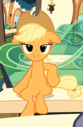 Size: 222x339 | Tagged: safe, screencap, applejack, earth pony, pony, g4, just for sidekicks, female, floppy ears, lidded eyes, solo