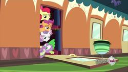 Size: 1280x720 | Tagged: safe, screencap, apple bloom, scootaloo, spike, sweetie belle, tank, g4, just for sidekicks