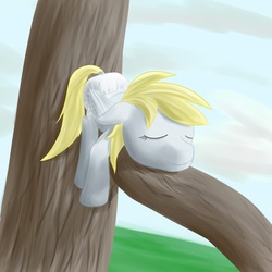 Size: 1024x1024 | Tagged: safe, artist:ldj, derpy hooves, pegasus, pony, g4, cute, derpabetes, diaper, female, mare, non-baby in diaper, sleeping, solo, tree