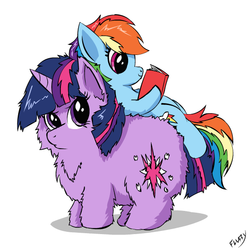 Size: 550x550 | Tagged: safe, artist:mixermike622, rainbow dash, twilight sparkle, g4, book, fluffy, reading