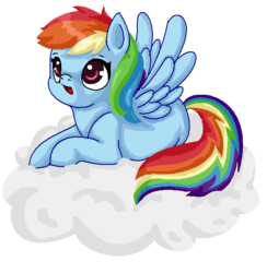 Size: 574x588 | Tagged: safe, artist:twiddledittle, rainbow dash, pegasus, pony, g4, cloud, cute, dashabetes, female, on a cloud, open mouth, pixel art, simple background, solo, spread wings, transparent background, wings
