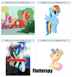 Size: 537x573 | Tagged: safe, big macintosh, cheerilee, fluttershy, earth pony, pony, g4, exploitable meme, flutterspy, juxtaposition, juxtaposition win, male, stallion