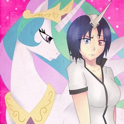 Size: 1024x1024 | Tagged: safe, artist:pony-untastic, princess celestia, alicorn, human, pony, g4, arrancar, bleach (manga), crossover, emilou apacci, female, mare