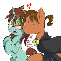 Size: 1000x1000 | Tagged: safe, artist:crade, oc, oc only, pony, blushing, cheek kiss, crying, kissing