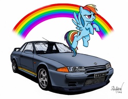 Size: 3124x2426 | Tagged: safe, artist:berlioz-ii, rainbow dash, g4, car, nissan, nissan skyline, skyline r32