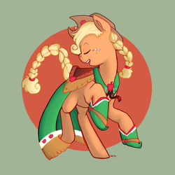 Size: 781x781 | Tagged: safe, artist:kackington, applejack, earth pony, pony, g4, alternate hairstyle, clothes, dress, female, gala dress, solo