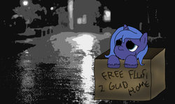 Size: 1024x610 | Tagged: safe, artist:inkiepie, princess luna, fluffy pony, pony, g4, abandoned, lunafluff, sad, woona